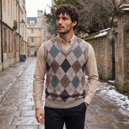 Jumper Vest, V Neck Vest with Argyle Pattern for Men 6