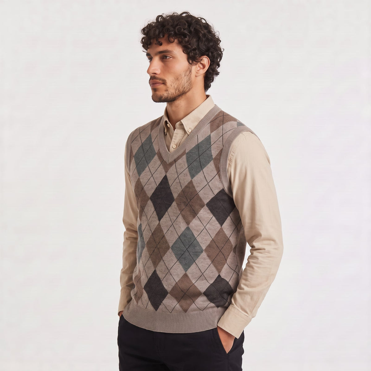 Jumper Vest, V Neck Vest with Argyle Pattern for Men 7