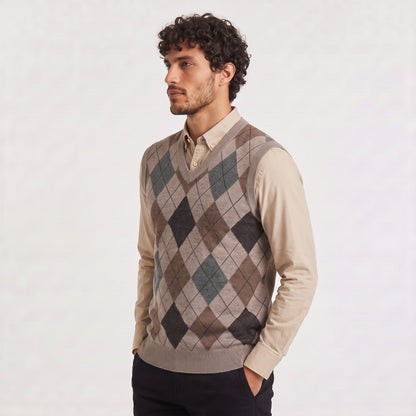 Jumper Vest, V Neck Vest with Argyle Pattern for Men 7