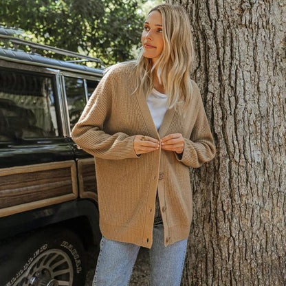 Knit Cardigan, Long Oversized Cardigan with Button Front 3