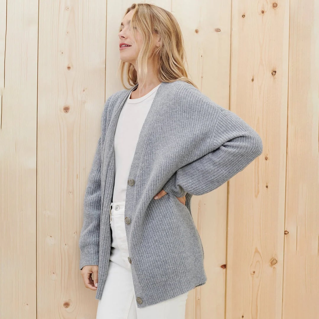 Knit Cardigan, Long Oversized Cardigan with Button Front 6