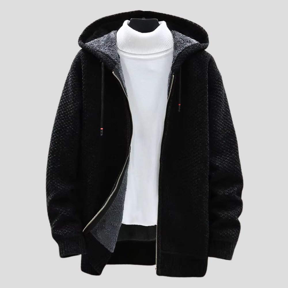 Knit Fleece Hoodie Textured Full Zip with Soft Lining 4