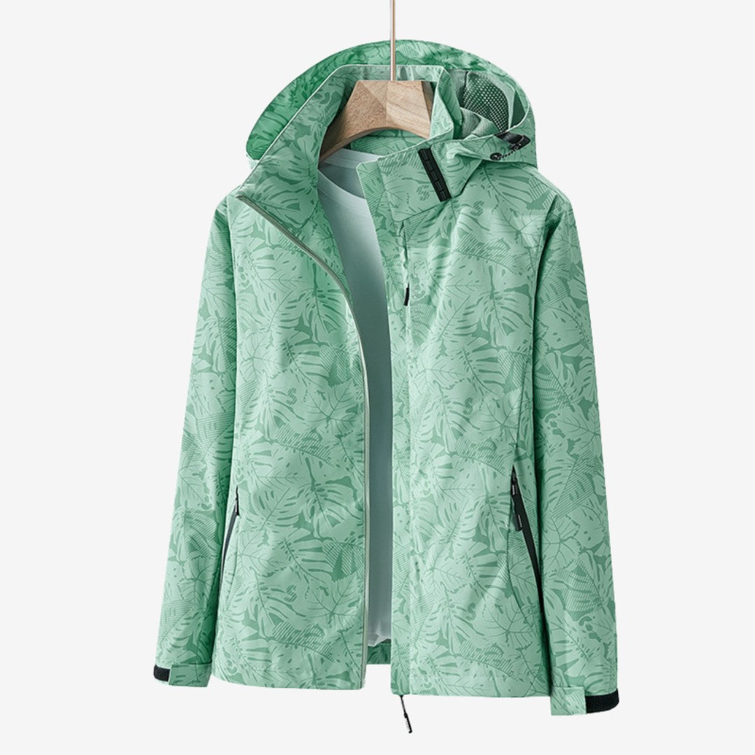 Leaf Print Hooded Rain Jacket for Women, Water-Resistant 7
