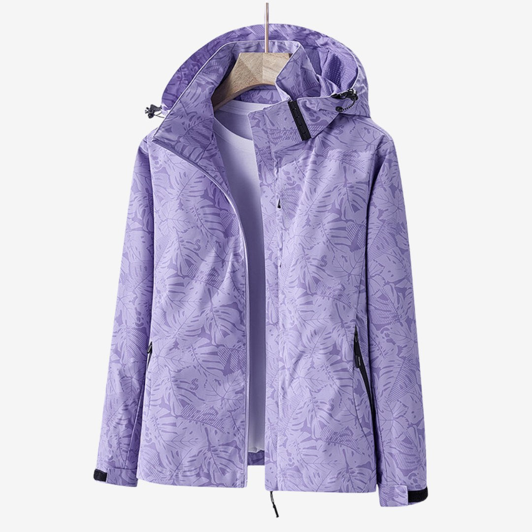 Leaf Print Hooded Rain Jacket for Women, Water-Resistant 5