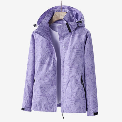 Leaf Print Hooded Rain Jacket for Women, Water-Resistant 5