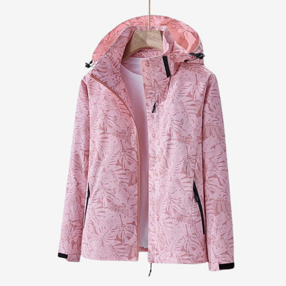 Leaf Print Hooded Rain Jacket for Women, Water-Resistant 3