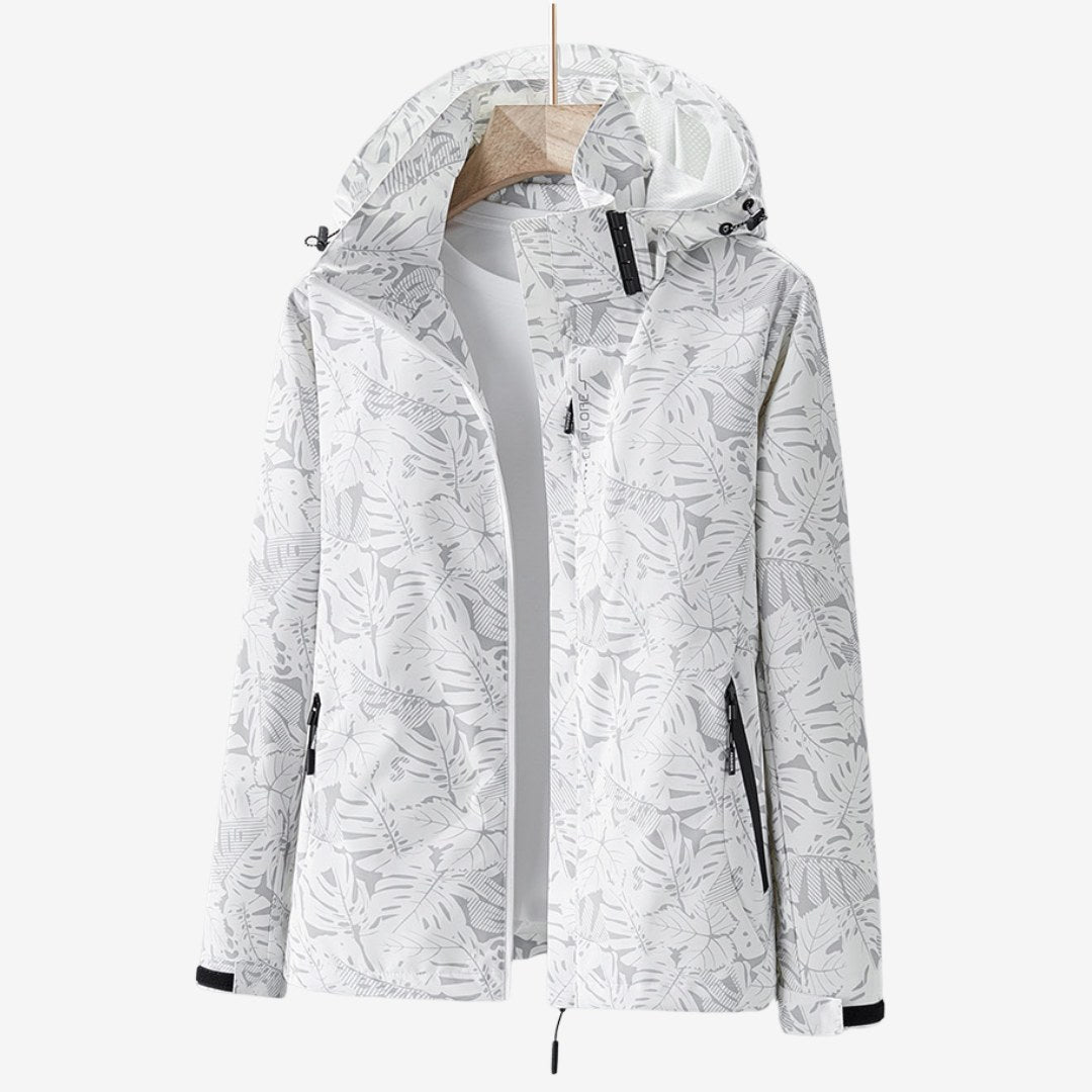 Leaf Print Hooded Rain Jacket for Women, Water-Resistant 2