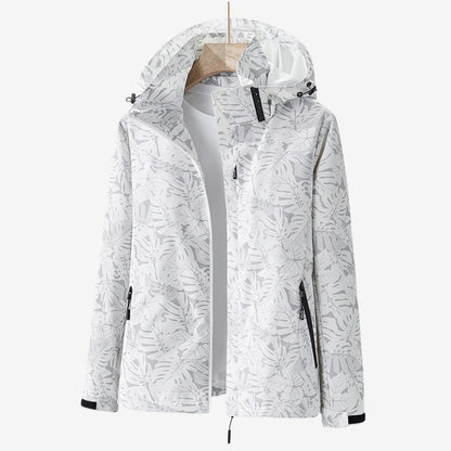 Leaf Print Hooded Rain Jacket for Women, Water-Resistant 2