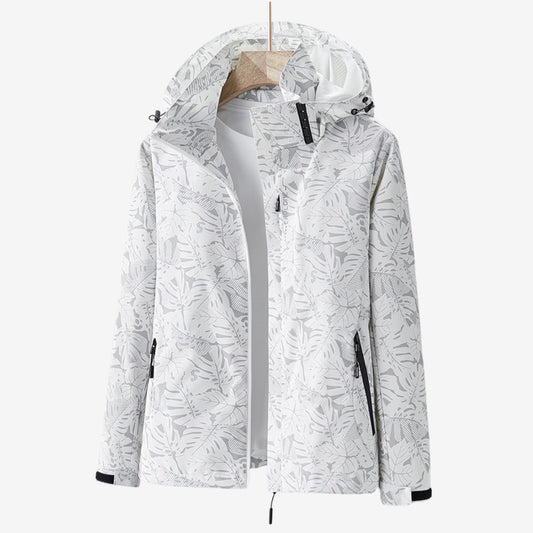 Leaf Print Hooded Rain Jacket for Women, Water-Resistant 2