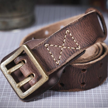 Leather Belt Distressed Vegan Leather Double Prong 3