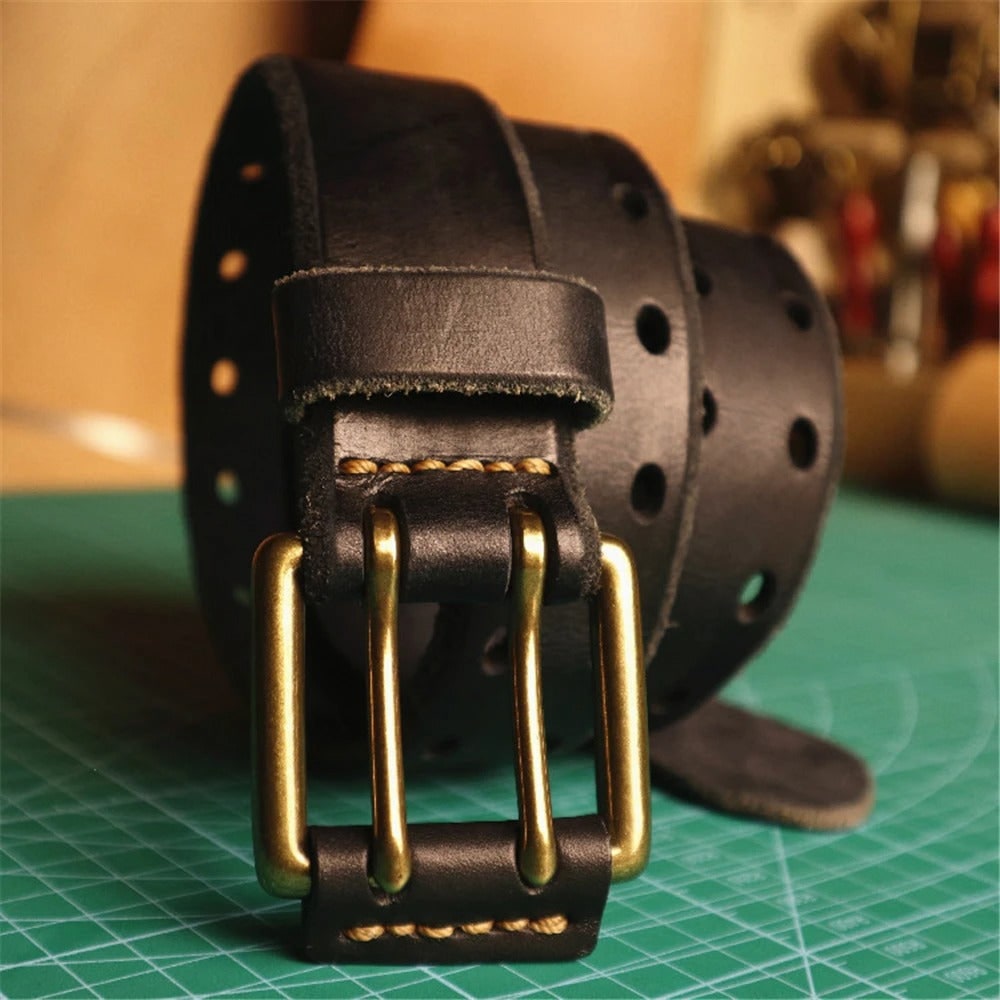 Leather Belt Rugged Vegan Leather with Double Prong 3