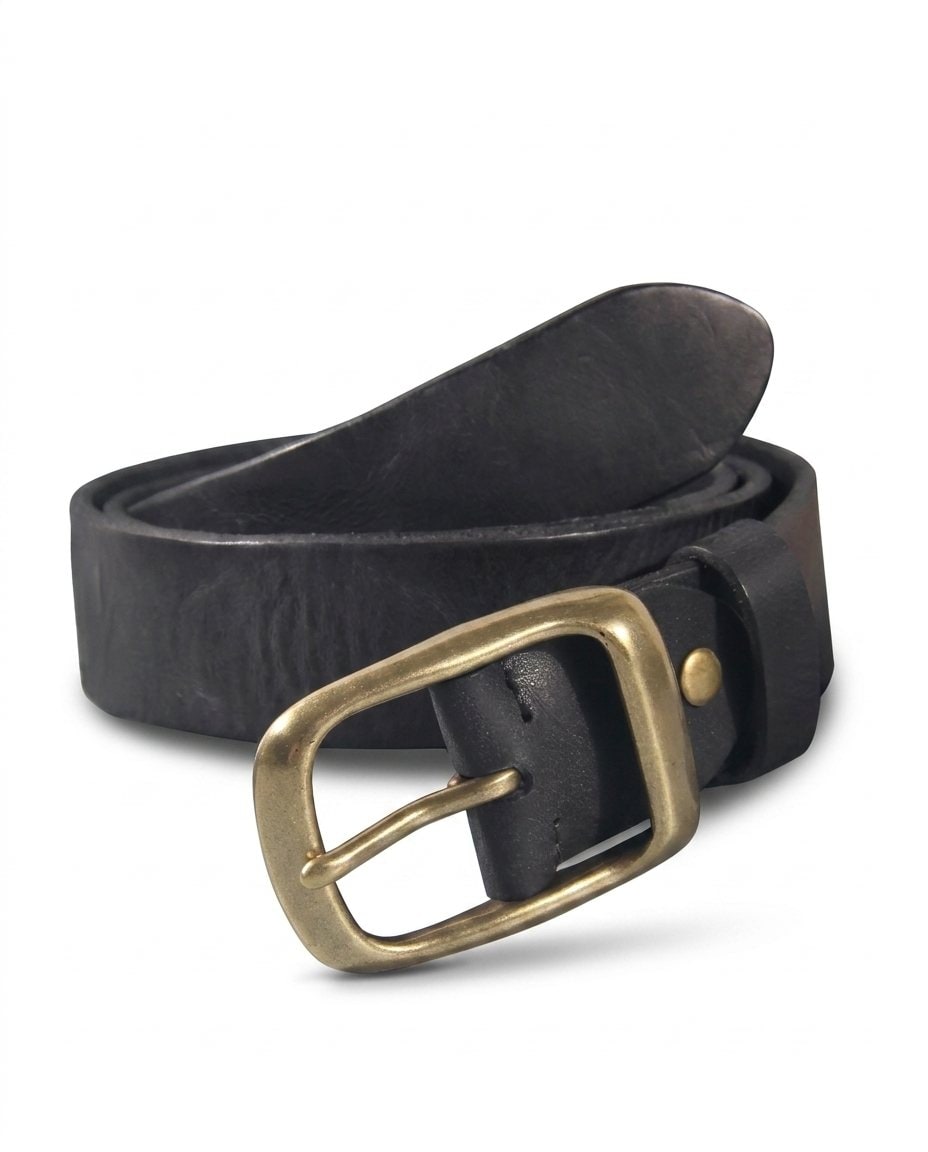 Leather Belt Wide Vegan Leather with Antique Brass Buckle 2