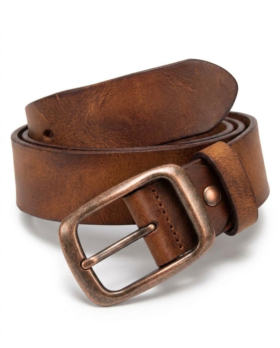 Leather Belt Wide Vegan Leather with Antique Brass Buckle 4