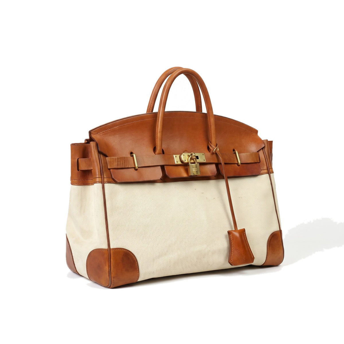 Women's Leather Trim Canvas Weekend Bag with Top Handles 1