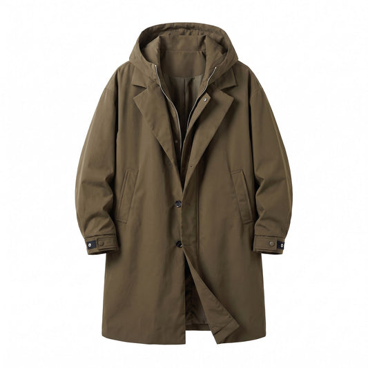 Men's Long Hooded Rain Coat, Water and Wind Resistant 1