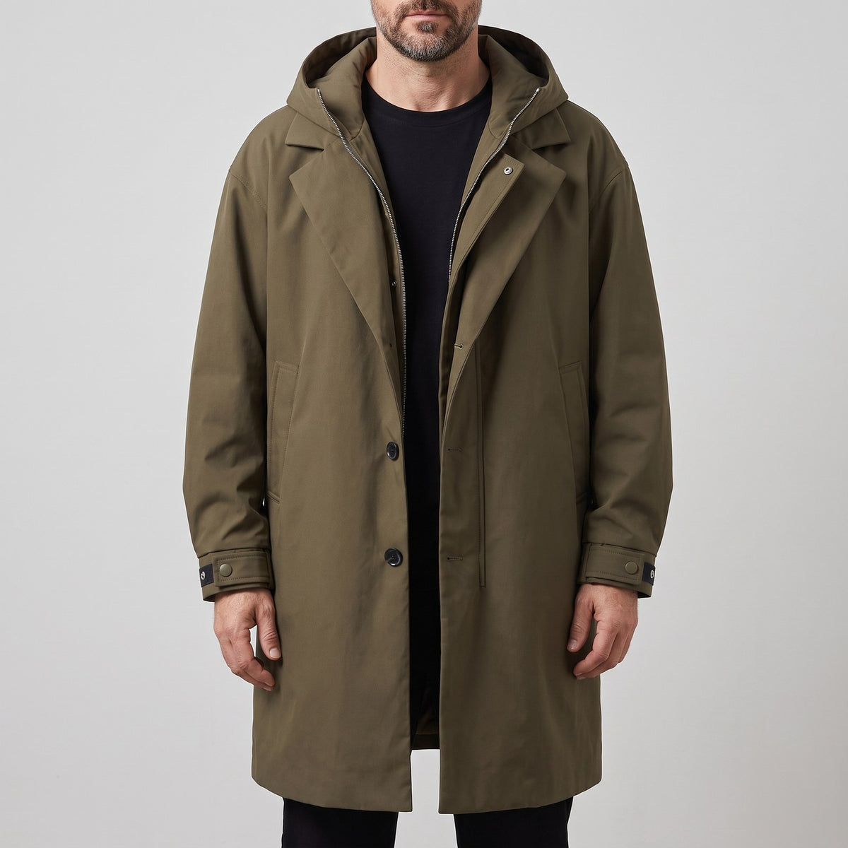 Men's Long Hooded Rain Coat, Water and Wind Resistant 3
