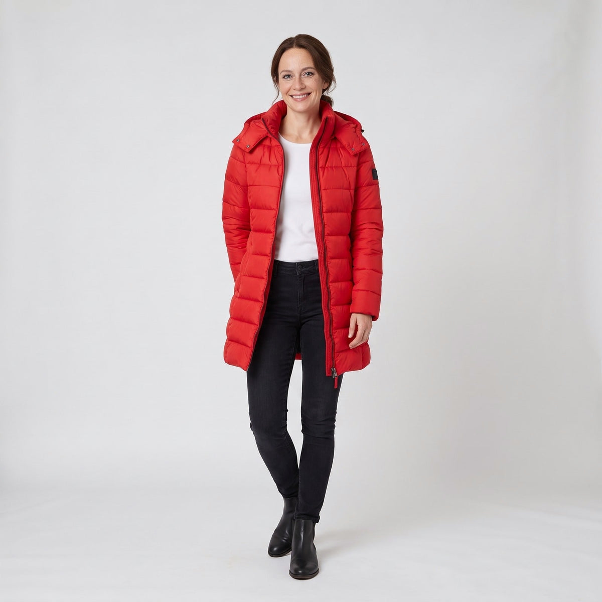 Long Puffer Coat, Hooded Winter Coat with Side Pockets 1