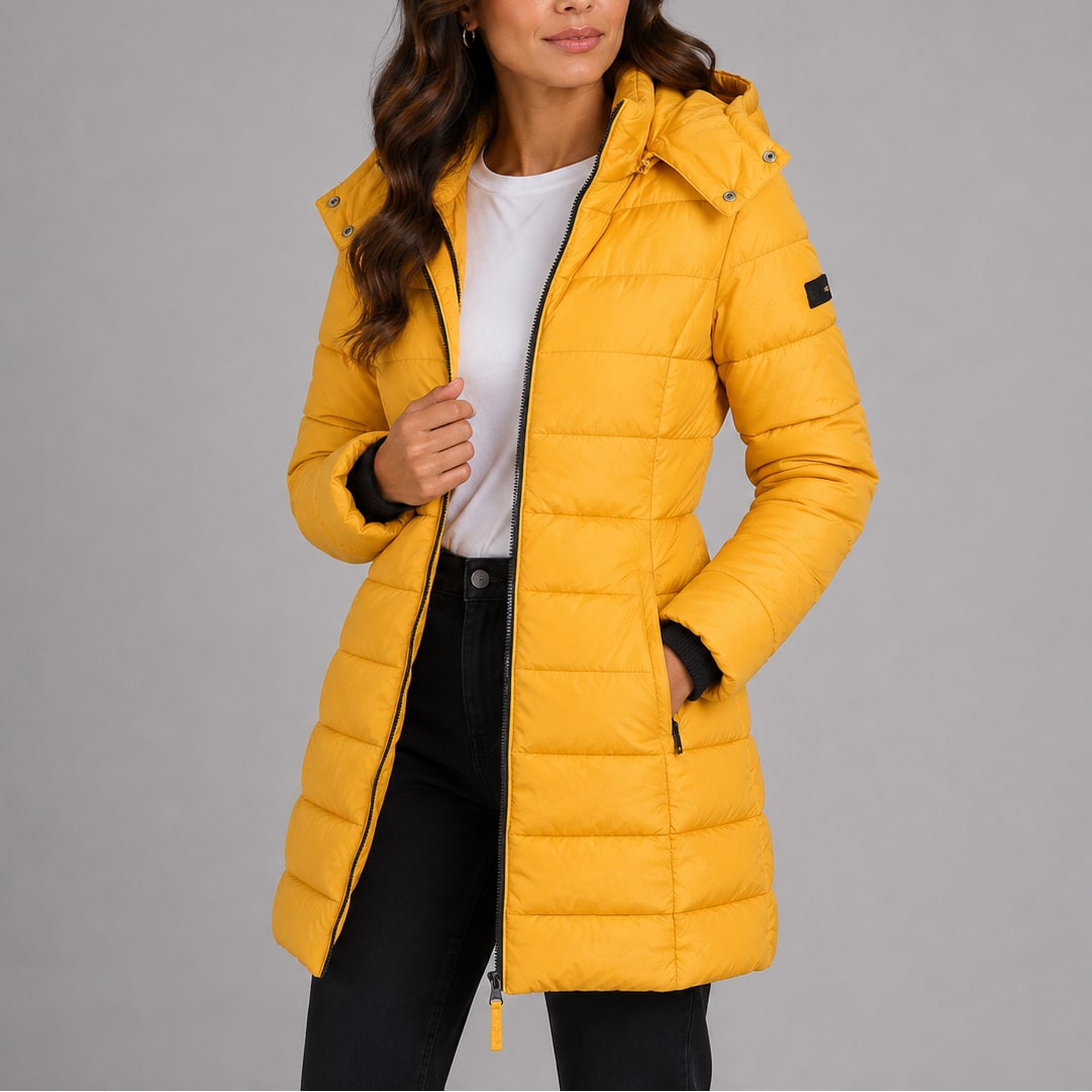 Long Puffer Coat, Hooded Winter Coat with Side Pockets 3
