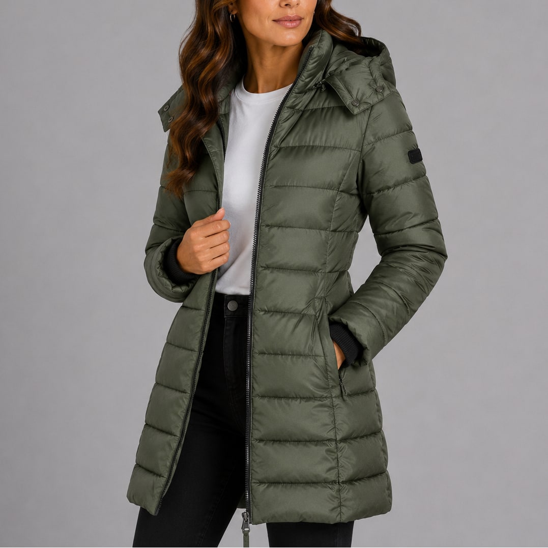 Long Puffer Coat, Hooded Winter Coat with Side Pockets 4