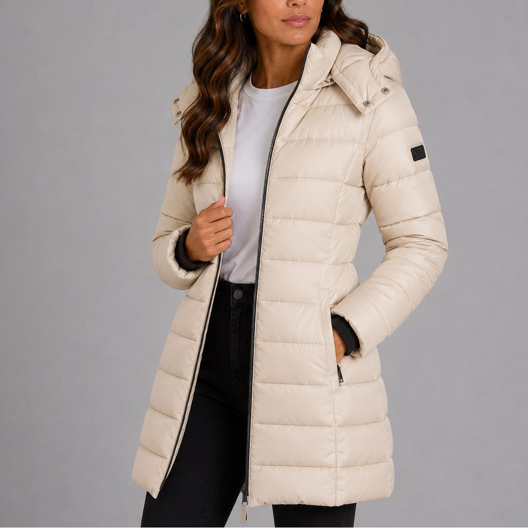 Long Puffer Coat, Hooded Winter Coat with Side Pockets 5