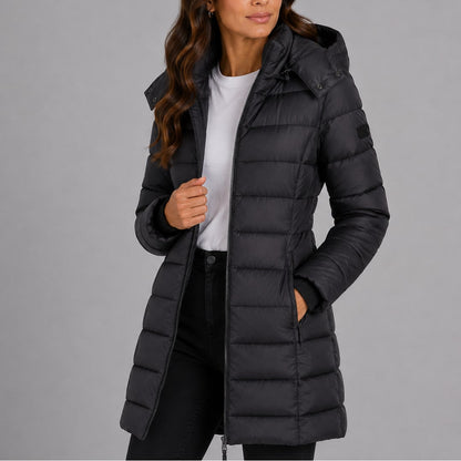 Long Puffer Coat, Hooded Winter Coat with Side Pockets 6