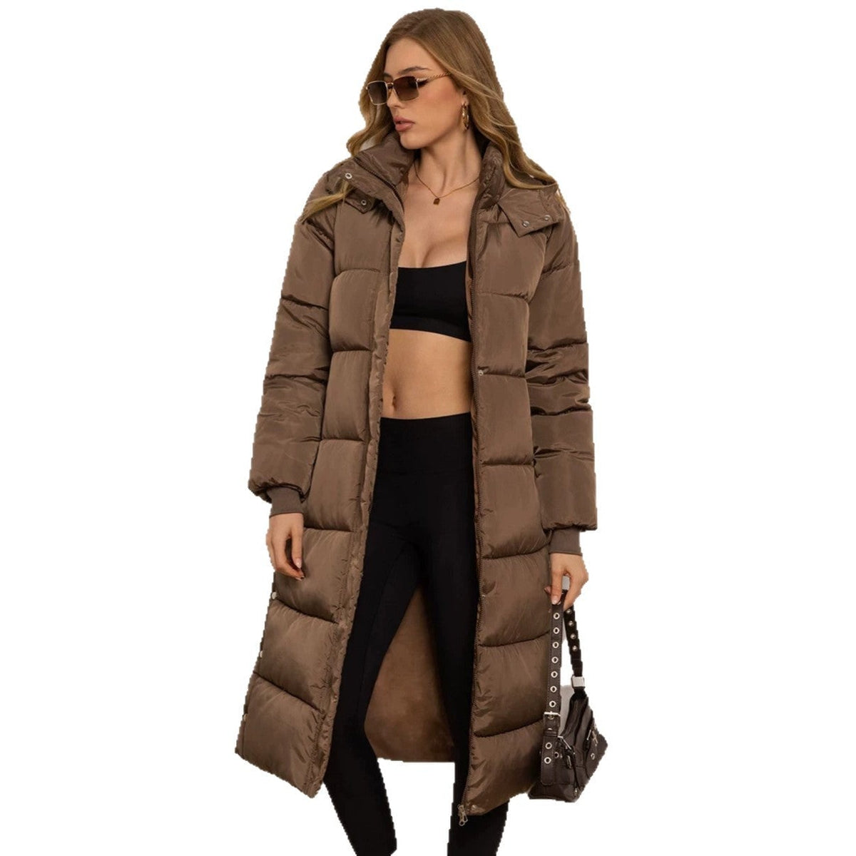 Puffer Jacket Long, Quilted Winter Jacket with Two-Way Zip 3