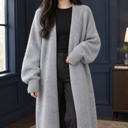 Light grey open front longline cardigan
