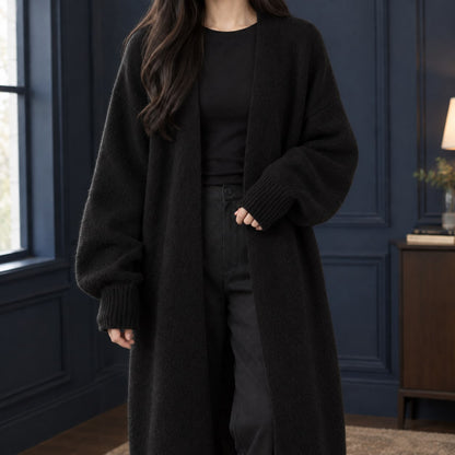 Black open front longline cardigan