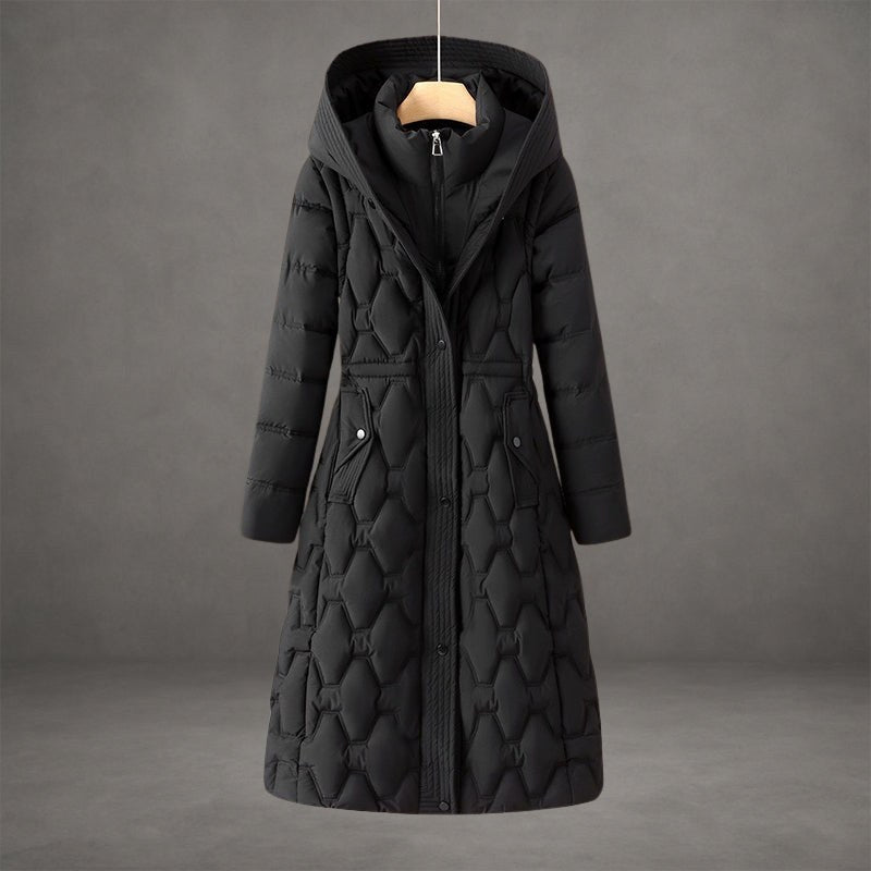 Women's Longline Hooded Winter Coat with Honeycomb Quilting 4