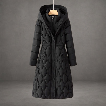 Women's Longline Hooded Winter Coat with Honeycomb Quilting 4
