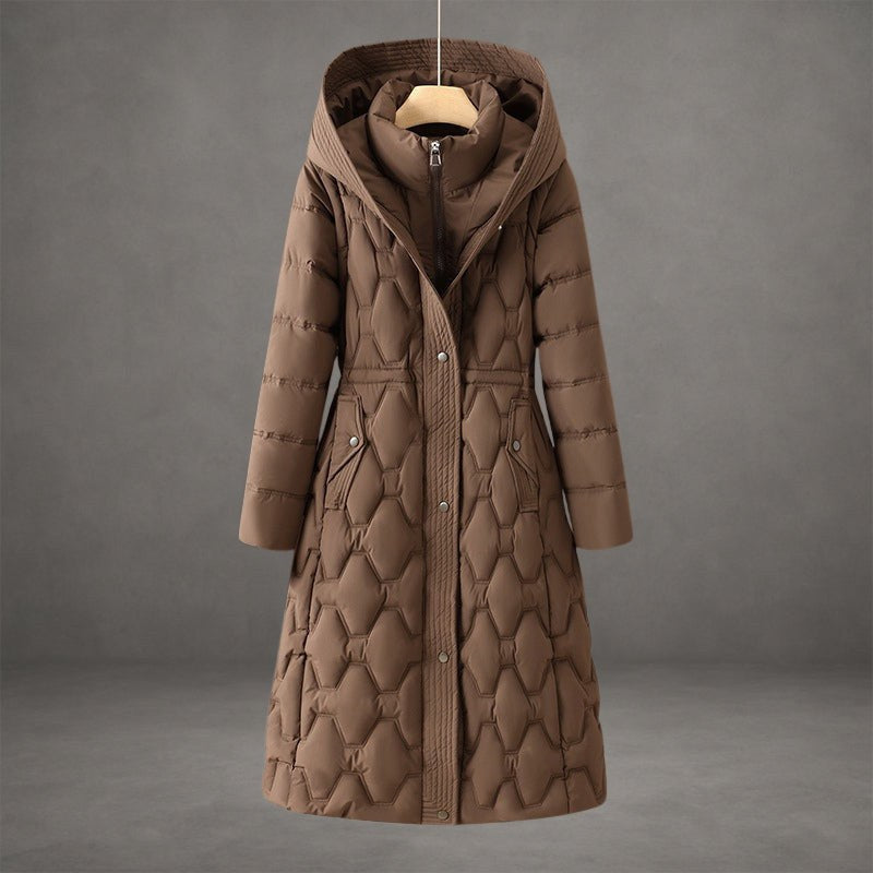 Women's Longline Hooded Winter Coat with Honeycomb Quilting 3