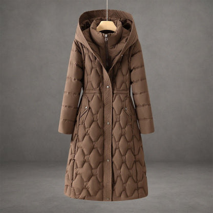 Women's Longline Hooded Winter Coat with Honeycomb Quilting 3