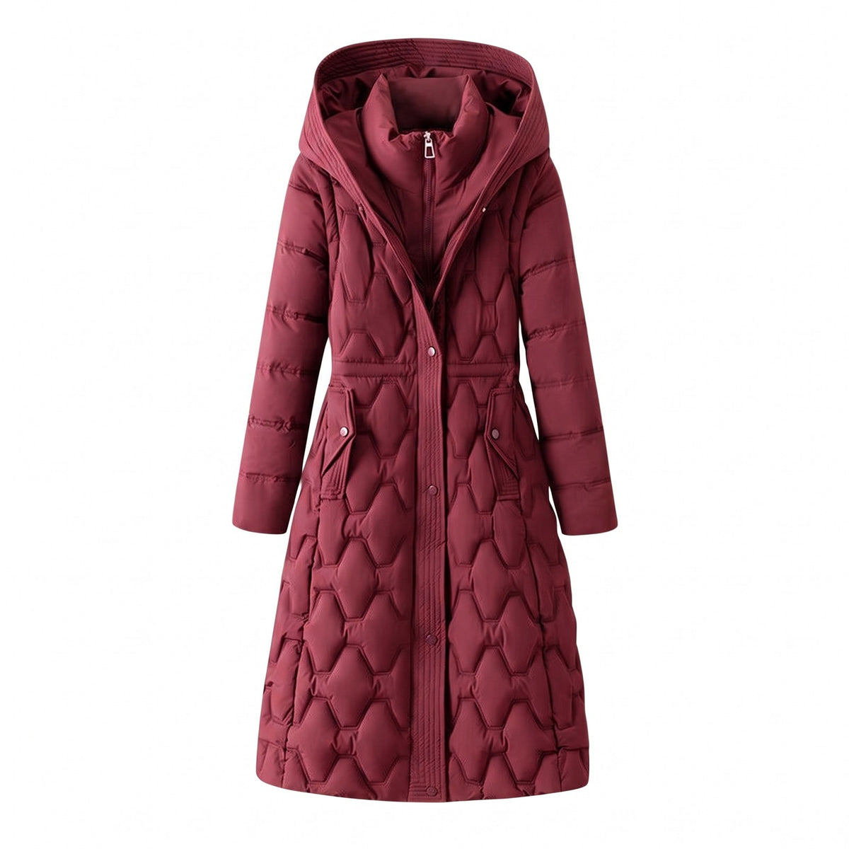 Women's Longline Hooded Winter Coat with Honeycomb Quilting 1