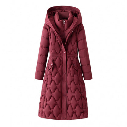 Women's Longline Hooded Winter Coat with Honeycomb Quilting 1