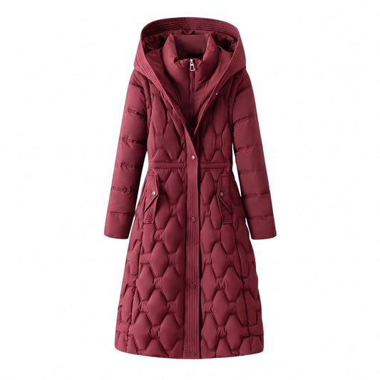 Women's Longline Hooded Winter Coat with Honeycomb Quilting 1