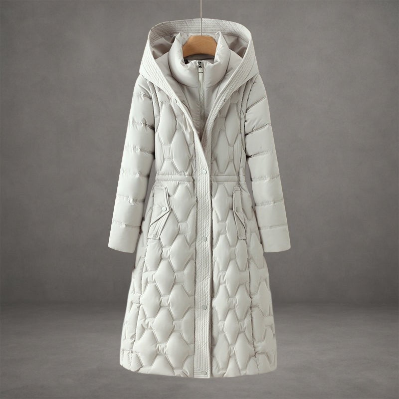 Women's Longline Hooded Winter Coat with Honeycomb Quilting 2