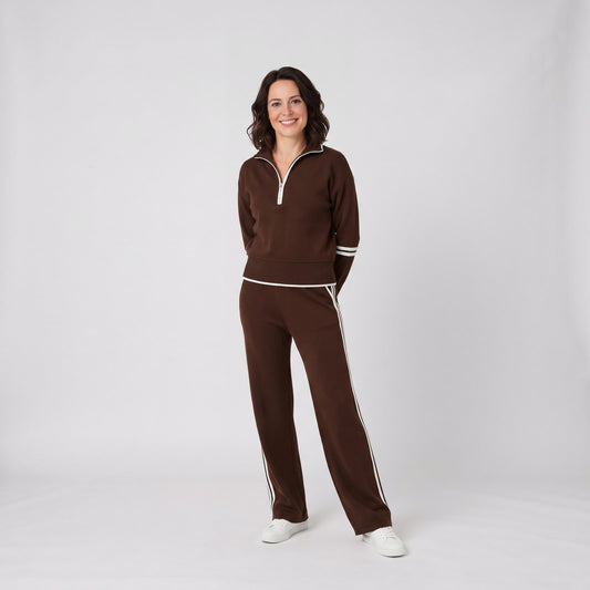 Lounge Set Damen Half Zip Sweatshirt and Wide Leg Trousers 1