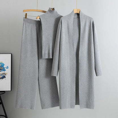 Lounge Set Damen Knitted Three Piece Cardigan Co-Ord 3