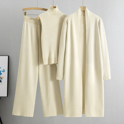 Lounge Set Damen Knitted Three Piece Cardigan Co-Ord 2