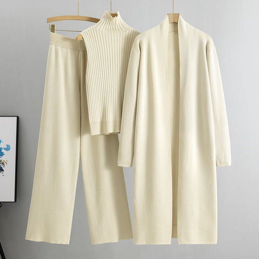 Lounge Set Damen Knitted Three Piece Cardigan Co-Ord 2