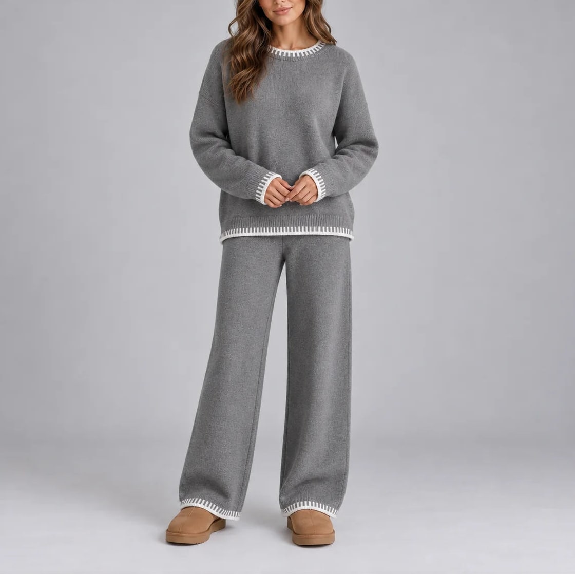 Lounge Set Knitted Sweater and Wide Leg Trousers Co-Ord 3