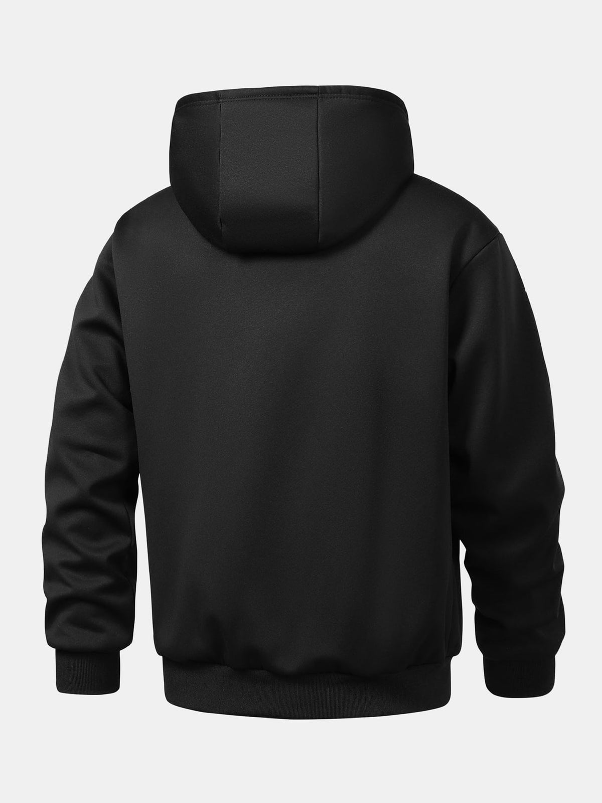 Black hooded jacket, back view