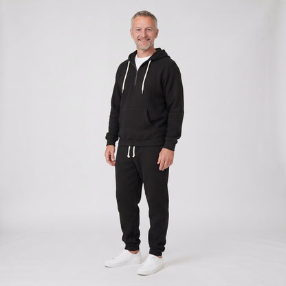 Black waffle knit half zip hoodie and joggers set