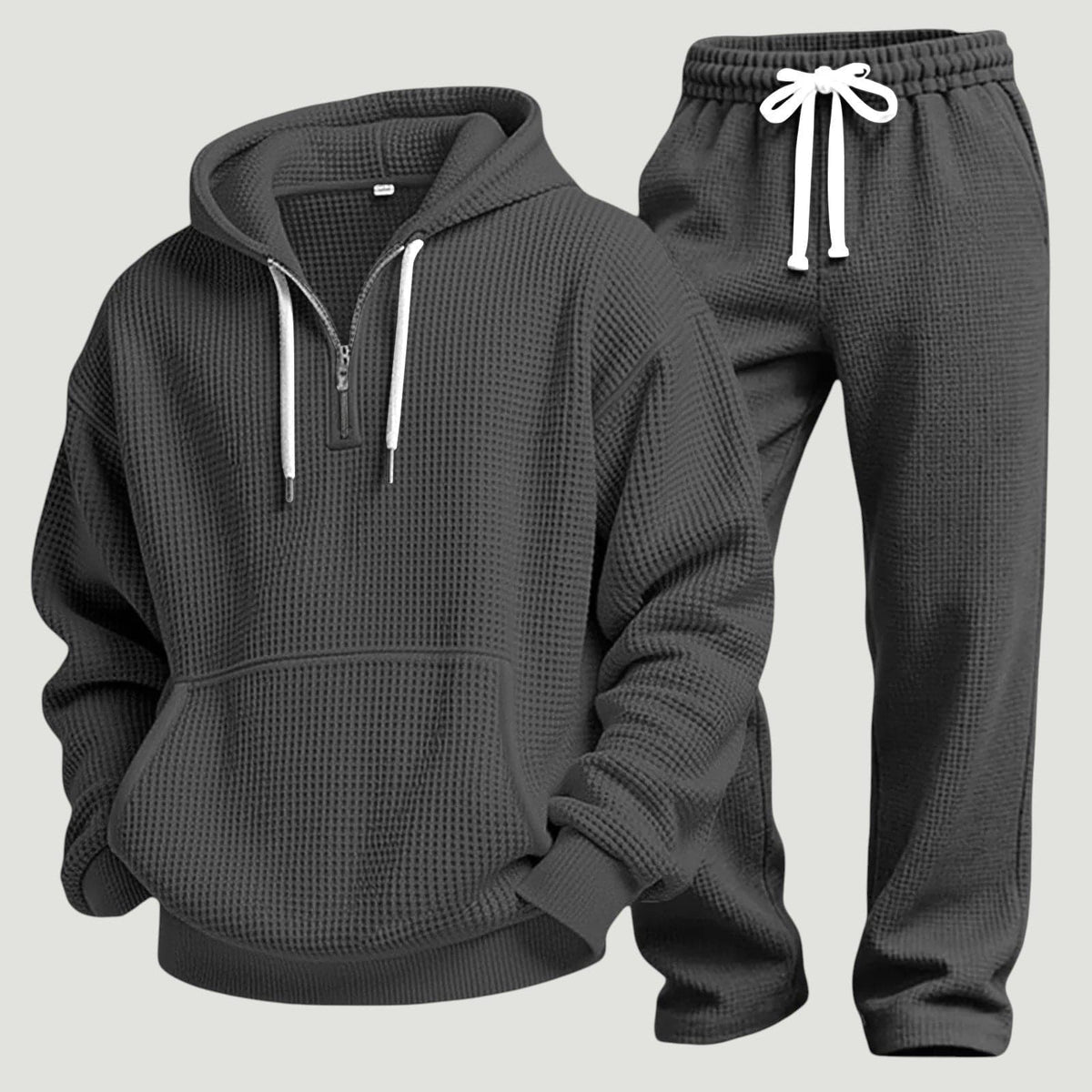 Light blue waffle knit half zip hoodie and joggers set