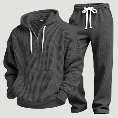 Light blue waffle knit half zip hoodie and joggers set