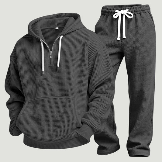Light blue waffle knit half zip hoodie and joggers set
