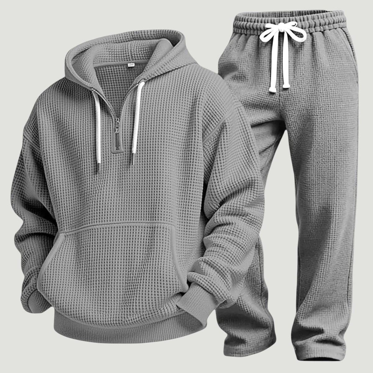 Grey waffle knit half zip hoodie and joggers set