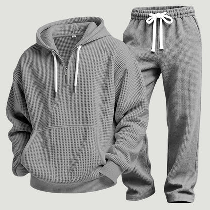 Grey waffle knit half zip hoodie and joggers set