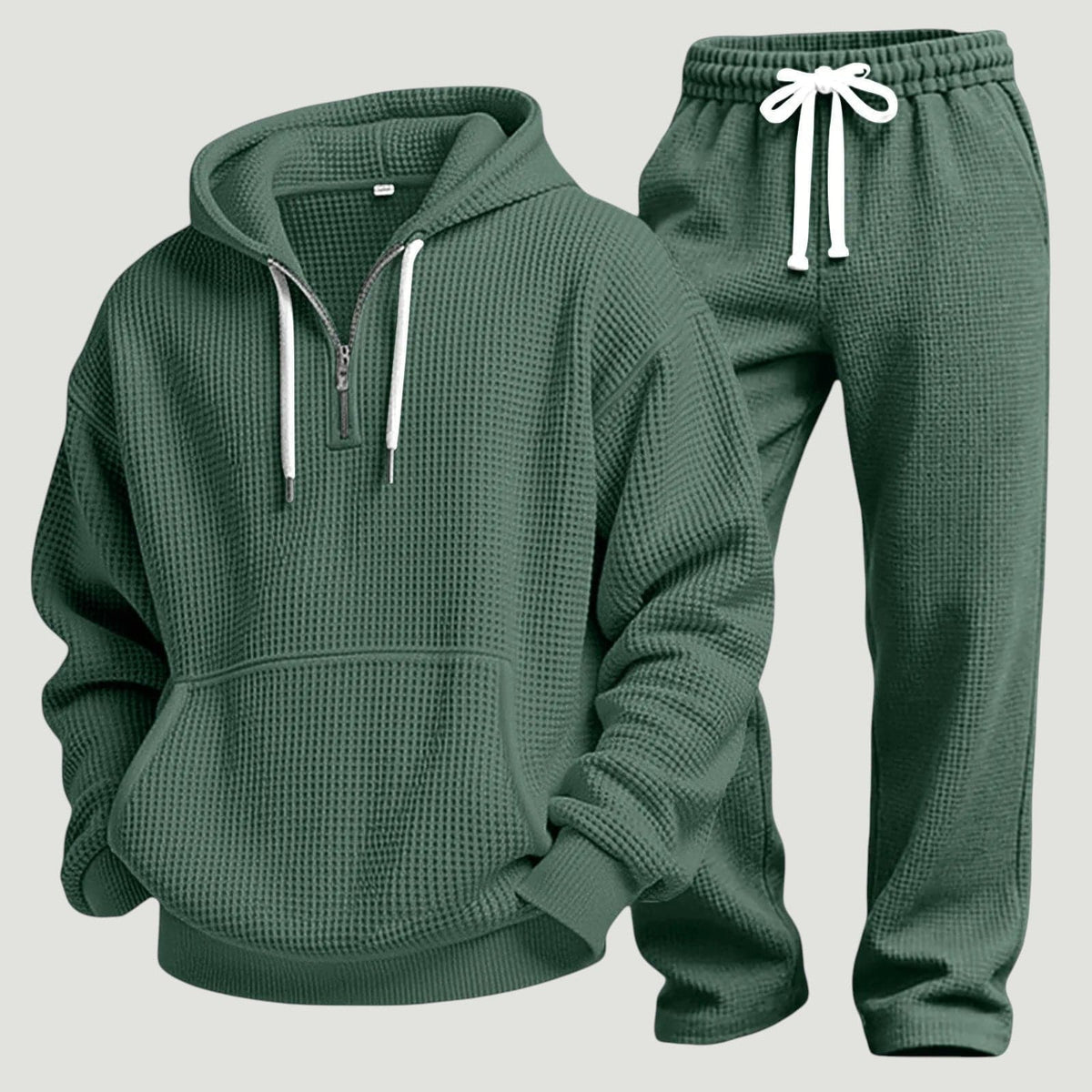 Green waffle knit half zip hoodie and joggers set