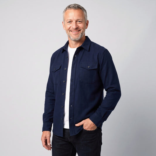 Men Overshirt Slim Fit Brushed Cotton-Look Button Front 1